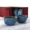 Coffret soie velours 4 tasses bleu vert 