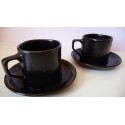 Tasse+sous-tasse noire bordure bleue émaillée