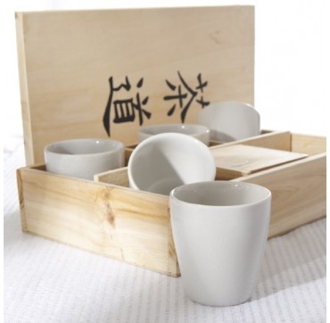 Coffret bois 5 tasses Kyoto blanc