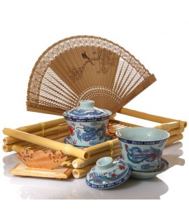 Plateau Coffret 2 Zhongs porcelaine - éventail